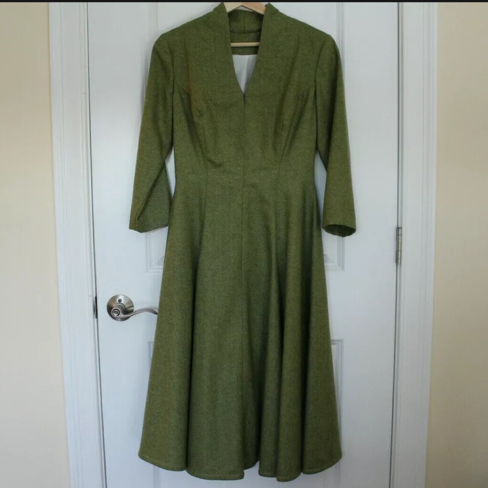 Corsetry & Romance handmade zip up green dress gown cashmere wool size S small